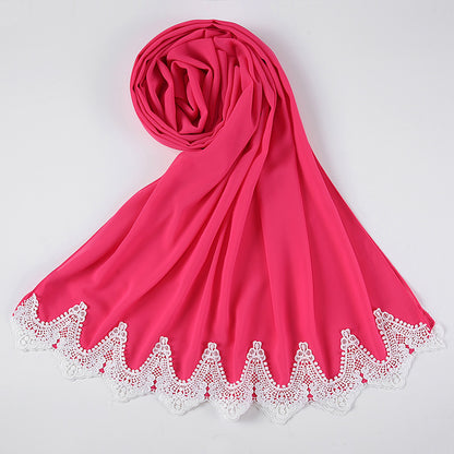 New Pearl Chiffon Scarf Malaysia Fashion Stitching Lace Scarf