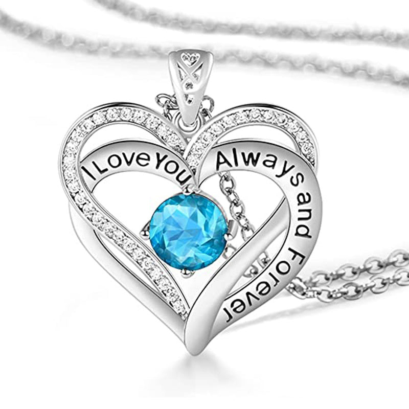 I Love You Always And Forever Crystal Heart Pendant Necklace Birthstone Necklaces