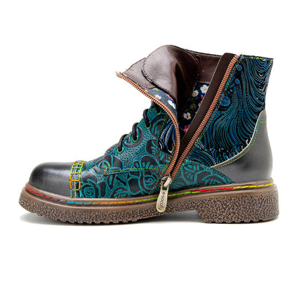 New Leather Hand Painted Printed Comfortable Flat Boots