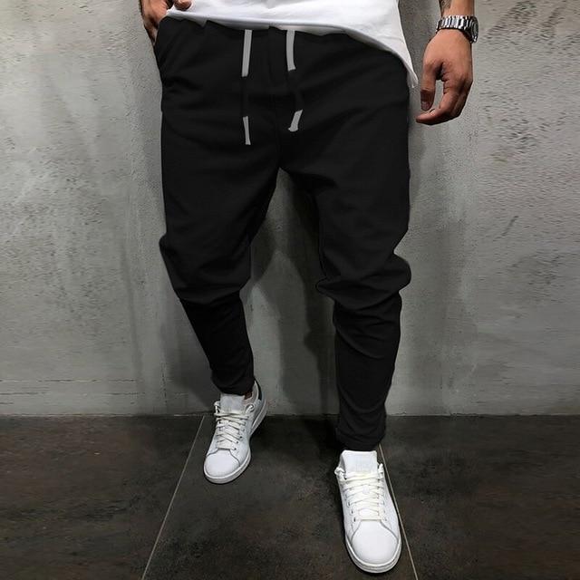 Men's Pants Solid Color Cropped Pants With Elastic Band