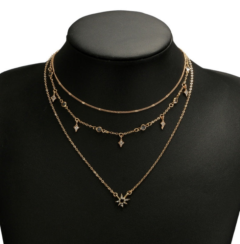 Multi-layer star pendant necklace handmade alloy necklace