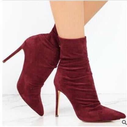 New wrinkled suede light high heel boots in autumn and winter