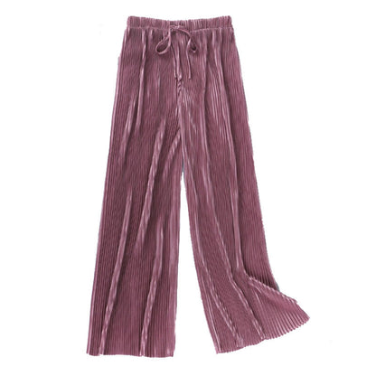 Pleated wide-leg pants trousers high waist vertical spring and summer new loose casual pants chiffon trousers ice silk nine points pants