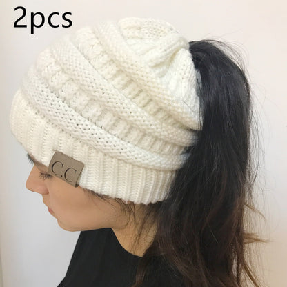 Knitted Ponytail Hat, Women's Wool Hat Fashion