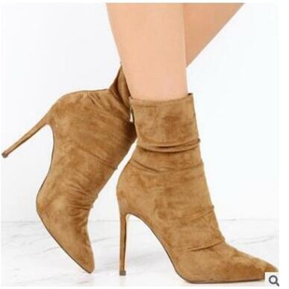 New wrinkled suede light high heel boots in autumn and winter