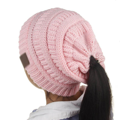 Knitted Ponytail Hat, Women's Wool Hat Fashion