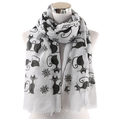 Fashion black cat print pattern scarf