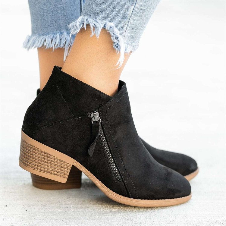 Flat side zip ankle boots