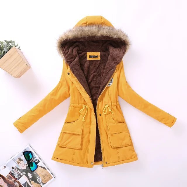 Autumn and Winter Plus Size Hooded Mid-length Cotton Jacket