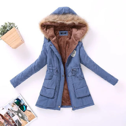 Autumn and Winter Plus Size Hooded Mid-length Cotton Jacket