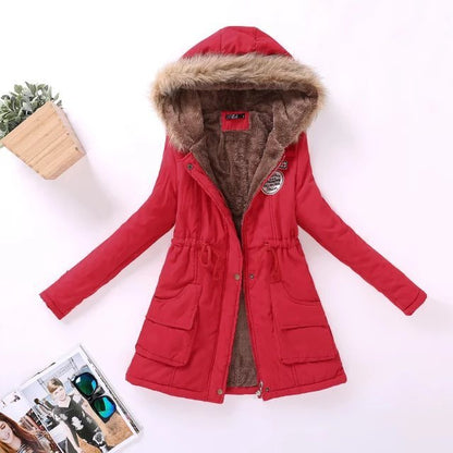 Autumn and Winter Plus Size Hooded Mid-length Cotton Jacket