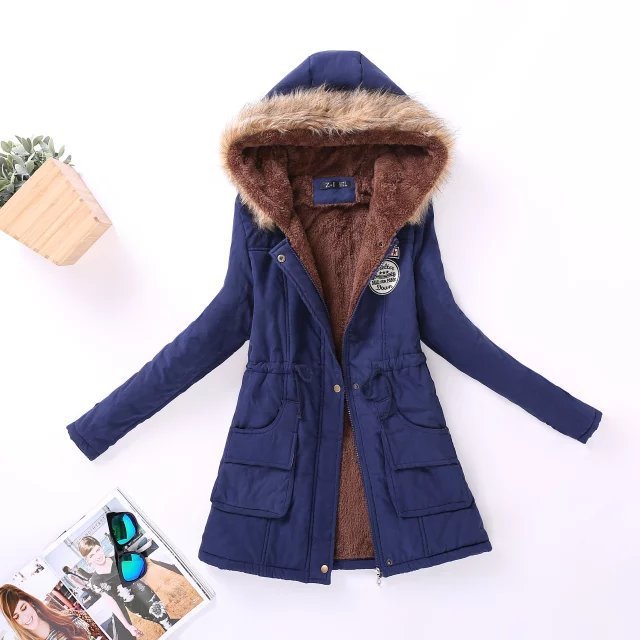 Autumn and Winter Plus Size Hooded Mid-length Cotton Jacket