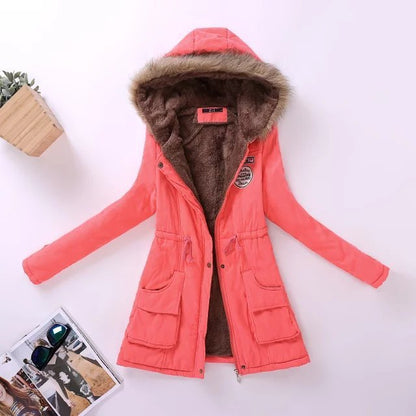 Autumn and Winter Plus Size Hooded Mid-length Cotton Jacket