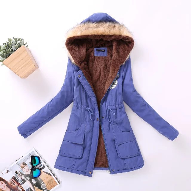 Autumn and Winter Plus Size Hooded Mid-length Cotton Jacket