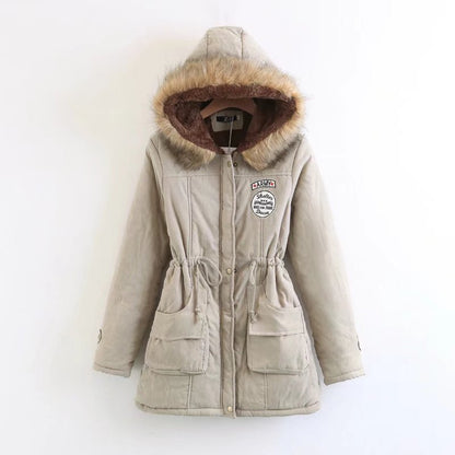 Autumn and Winter Plus Size Hooded Mid-length Cotton Jacket