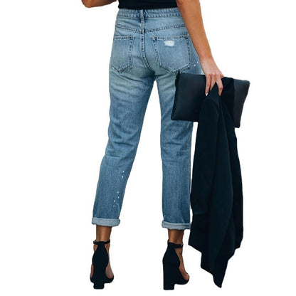 Washed Temperament Cropped Straight-Leg Jeans