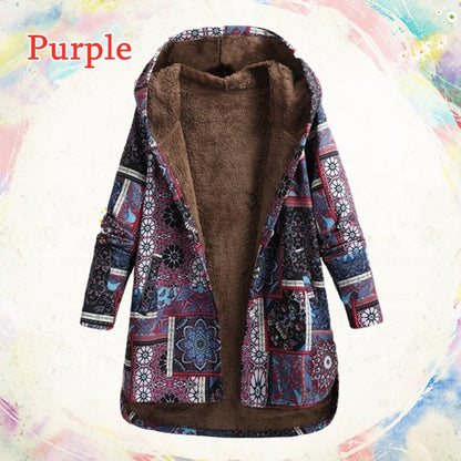 Retro Ethnic Floral Print Plus Size Cotton Jacket