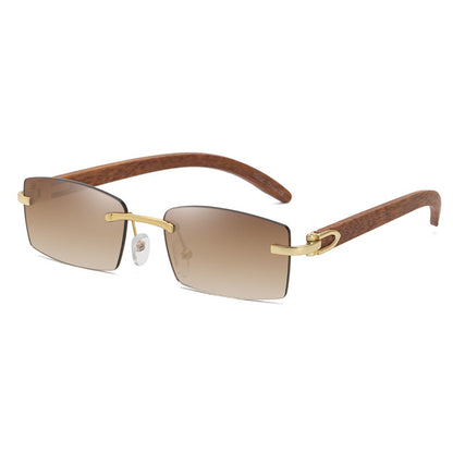 Frameless Trim Wood Grain Legs Sunglasses Men's Ocean Piece