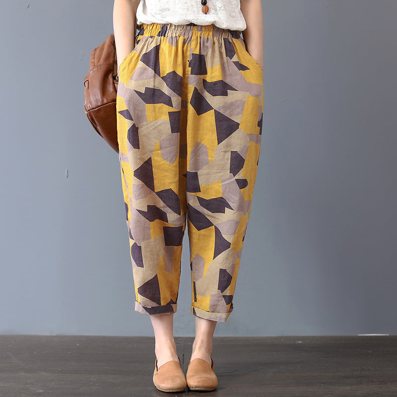 Thin Section Breathable Retro Fashion Nine Point Summer Loose Printed Women's Trousers