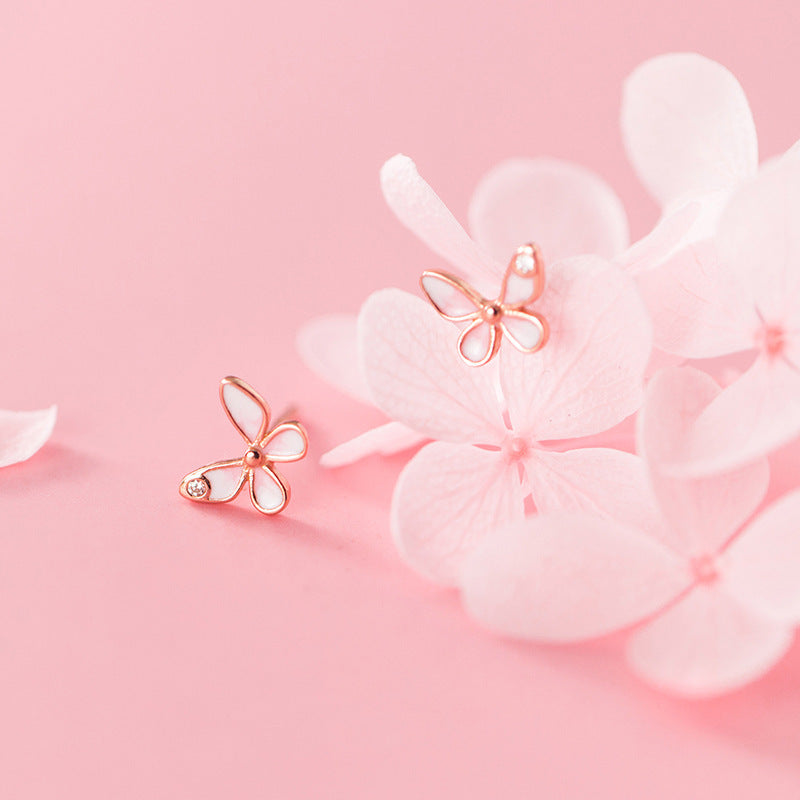 Silver Forest Mini Pink Butterfly Stud Earrings