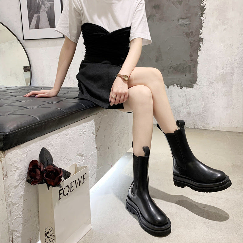 All-match Thick-heeled Thick-soled Mid-tube Boots Boots