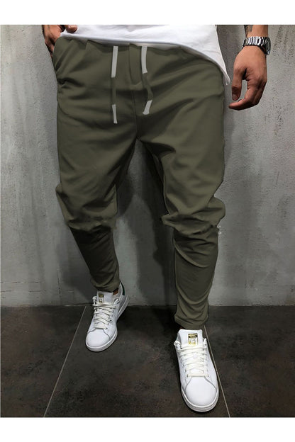 Men's Pants Solid Color Cropped Pants With Elastic Band