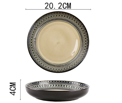 European Ceramic Tableware Set Relief Steak Plate Salad Bowl Rice Bowl Western Restaurant Fish Plate Cup