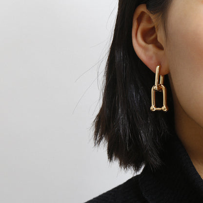 Flashbuy Thick Link U Shape Geometric Earrings Brass