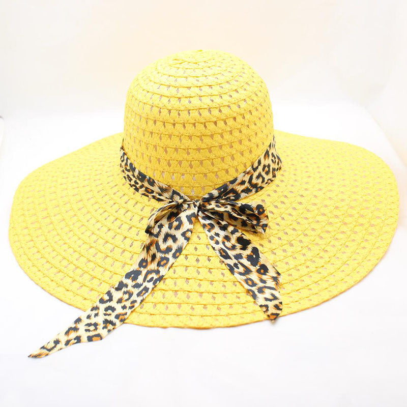 Women's Large-brimmed Beach Hat With Bow And Streamer Straw Hat