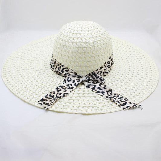 Women's Large-brimmed Beach Hat With Bow And Streamer Straw Hat