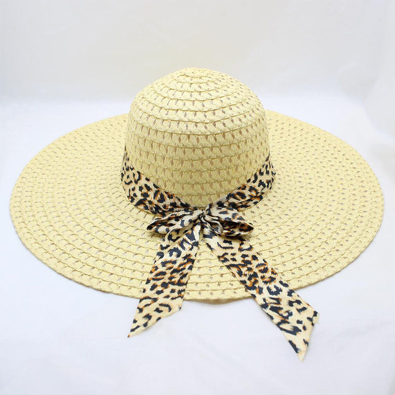 Women's Large-brimmed Beach Hat With Bow And Streamer Straw Hat