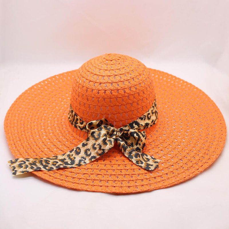 Women's Large-brimmed Beach Hat With Bow And Streamer Straw Hat