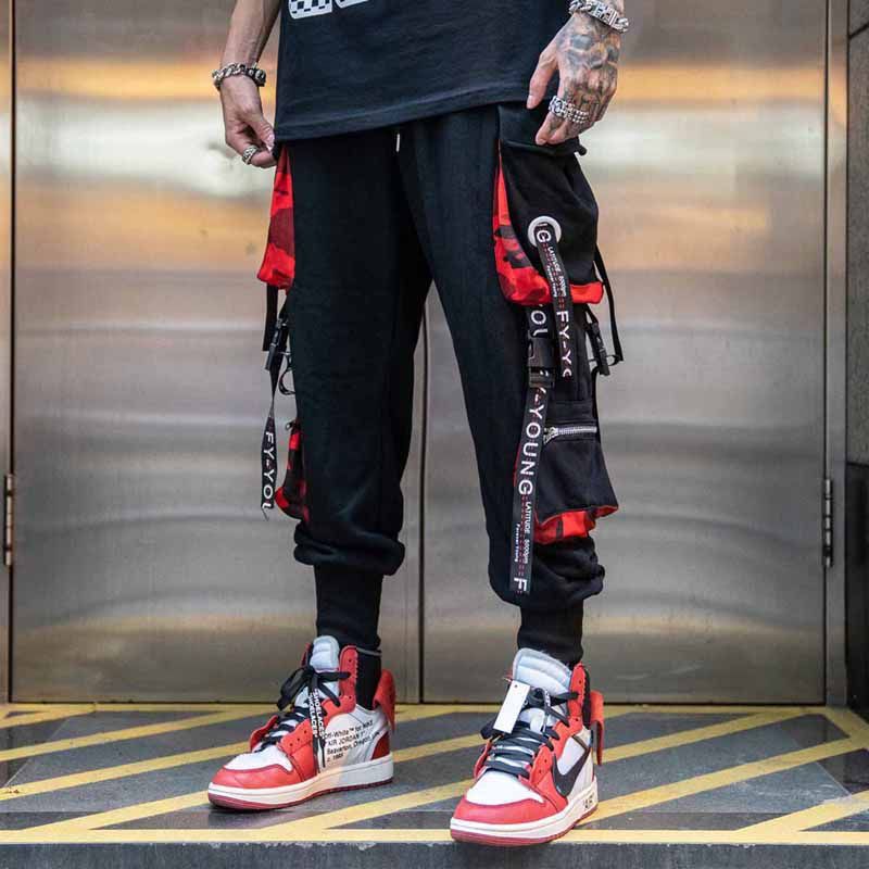 Hip Hop Multi-pocket Webbing Drawstring Casual Trousers