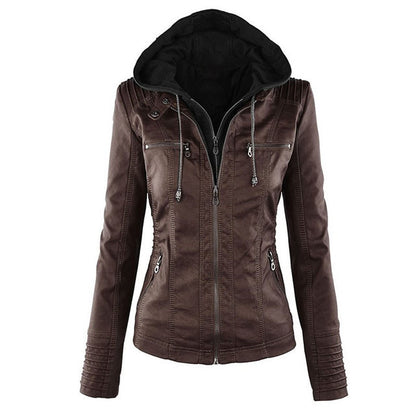 Long-sleeved women's leather jacket