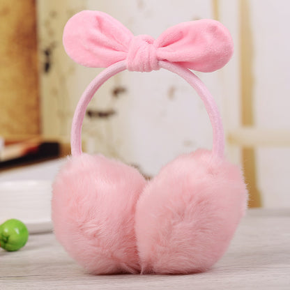 New Cute Rabbit Ears Bowknot Earmuffs For Ladies Winter Rabbit Fur Earmuffs