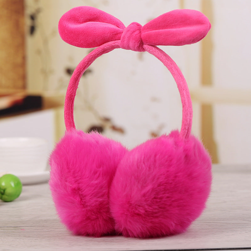 New Cute Rabbit Ears Bowknot Earmuffs For Ladies Winter Rabbit Fur Earmuffs