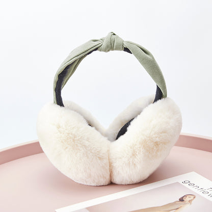 New Cute Rabbit Ears Bowknot Earmuffs For Ladies Winter Rabbit Fur Earmuffs