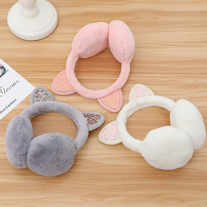 New Cute Rabbit Ears Bowknot Earmuffs For Ladies Winter Rabbit Fur Earmuffs