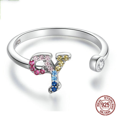 Colorful Zircon 26 Letters Ring Fashion Everyday All-Match Ring Jewelry