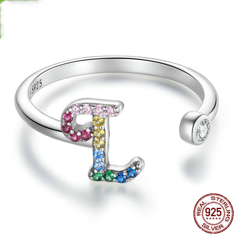 Colorful Zircon 26 Letters Ring Fashion Everyday All-Match Ring Jewelry