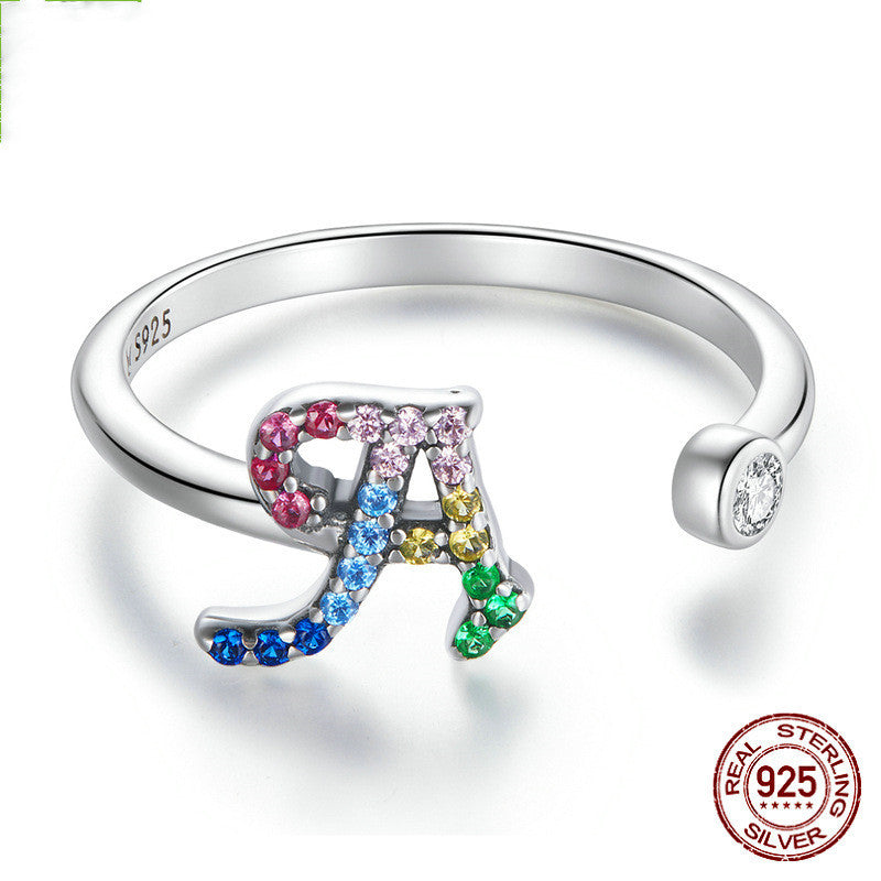 Colorful Zircon 26 Letters Ring Fashion Everyday All-Match Ring Jewelry