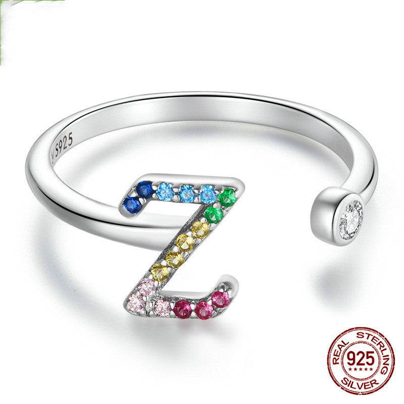 Colorful Zircon 26 Letters Ring Fashion Everyday All-Match Ring Jewelry