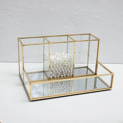 Glass Makeup Organizer Bathroom Cosmetic Organizer With Golden