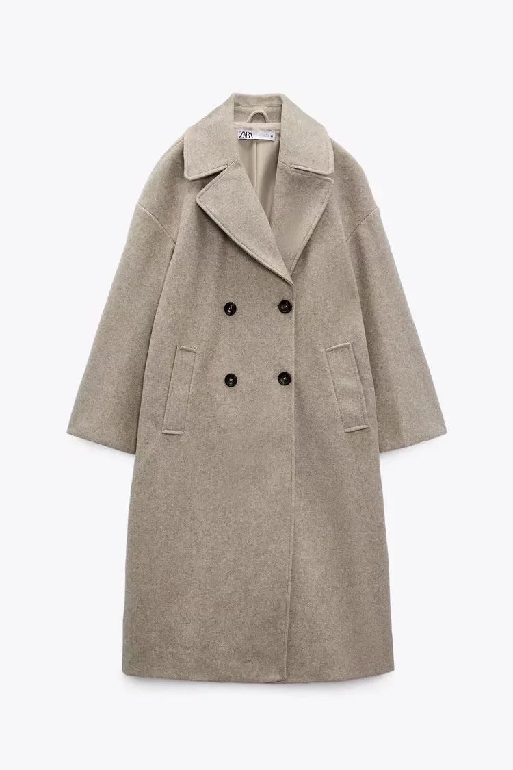 Temperament Commuting Lightly Cooked Wind Solid Color Lapel Woolen Coat