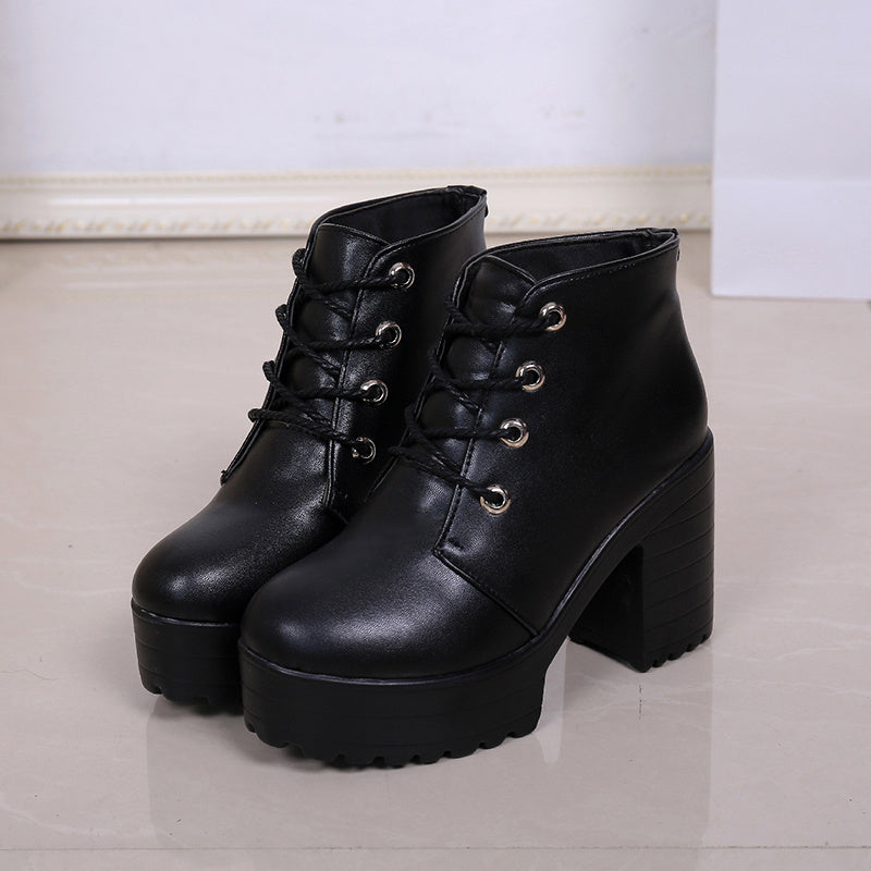 High-heel chunky heel ankle boots