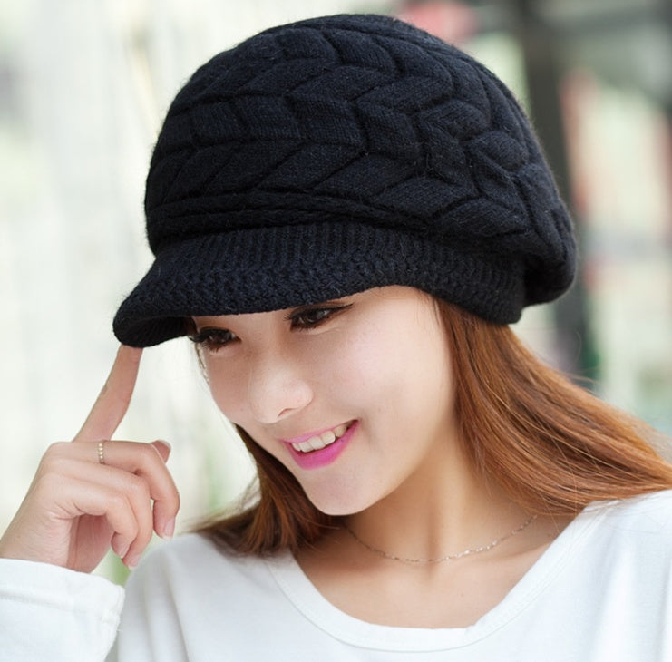 Winter Korean version of the lady's pattern rabbit fur hat knit hat cute plus velvet line warm wool hat autumn and winter