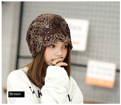 Polyester Lace Three Flowers Toque Sweet Temperament Sleeve Cap