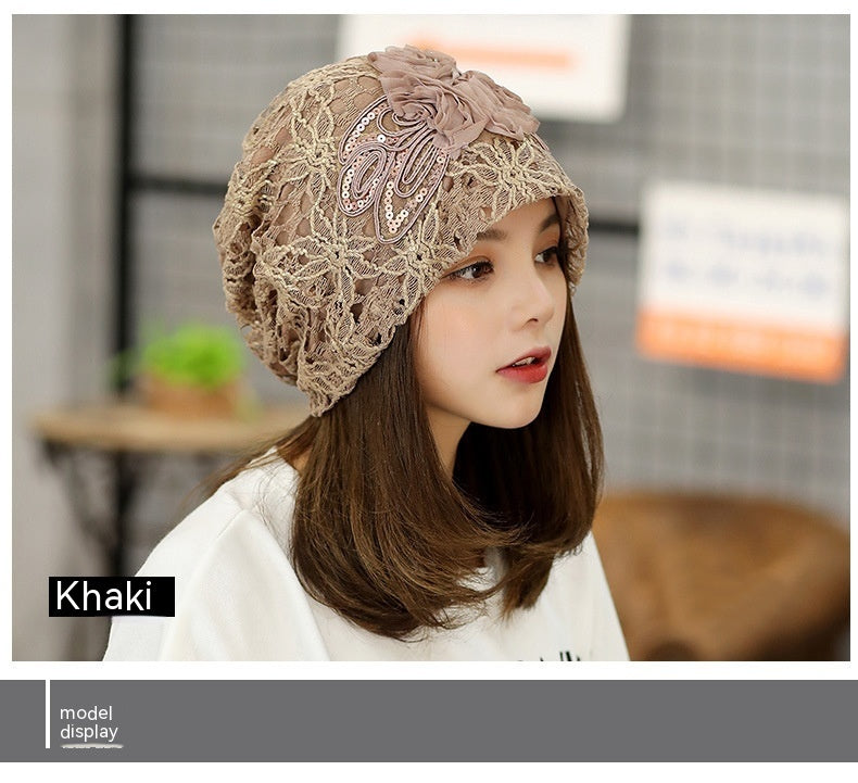 Polyester Lace Three Flowers Toque Sweet Temperament Sleeve Cap