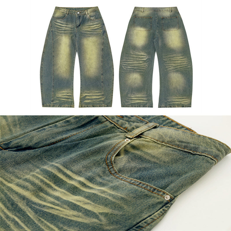 Washed Yellow Blue Patchwork Micro Harlan Denim Pants