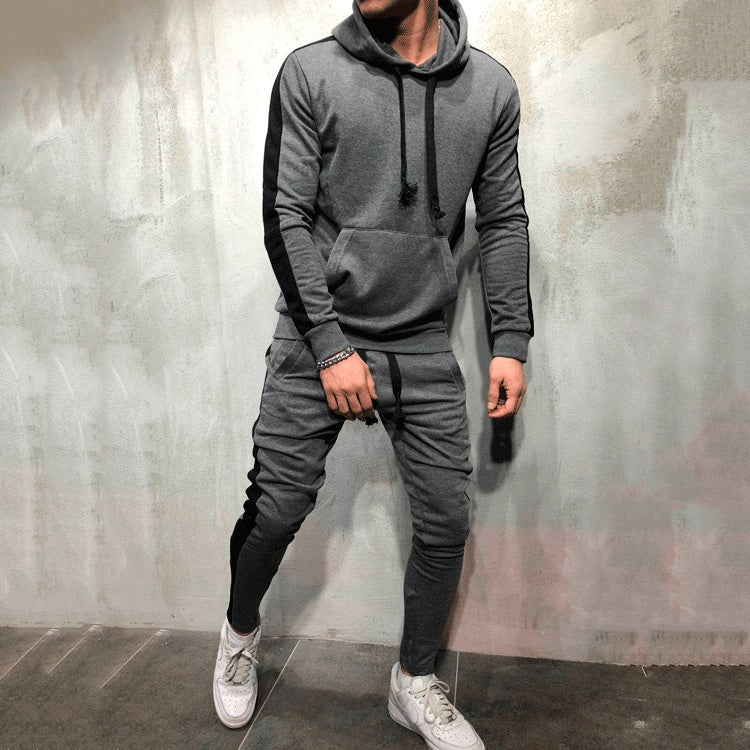 Men's hooded striped sweater suit